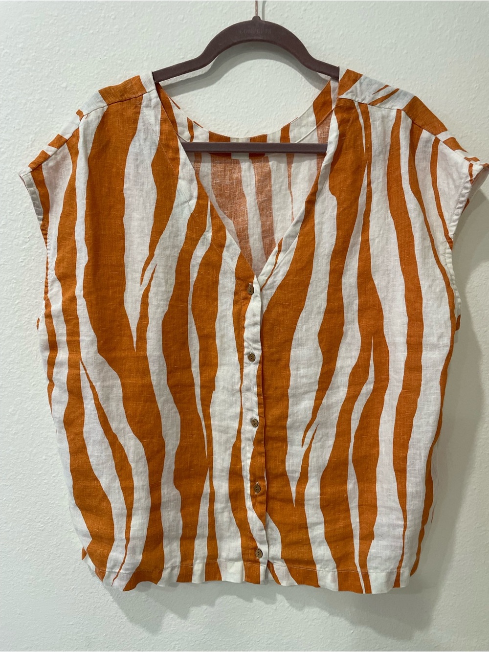 Rachel Zoe Orange and White Striped Button-Down Linen Top